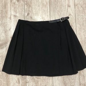 TOPSHOP wrap pleated black mini skirt buckle XS